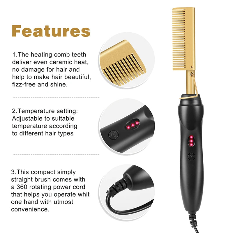 2 in 1  Electric Hot Heating Comb Hair Straightener Curler Wet Dry Hair Iron Straightening Brush Hair Styling Tool Hypemart