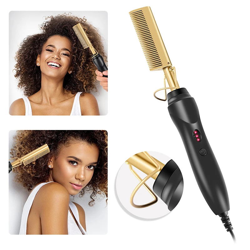 2 in 1  Electric Hot Heating Comb Hair Straightener Curler Wet Dry Hair Iron Straightening Brush Hair Styling Tool Hypemart