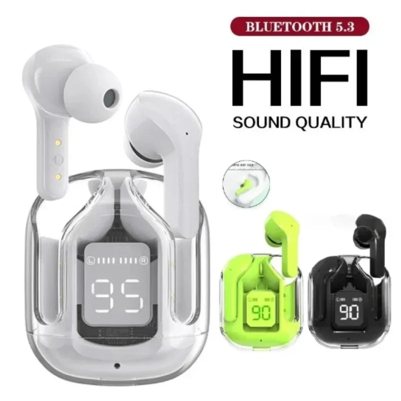 Bluetooth-Compatible Noise Canceling Translucent Earphones with Digital Display Charging Case Small Ear Buds for Sports Working Hypemart