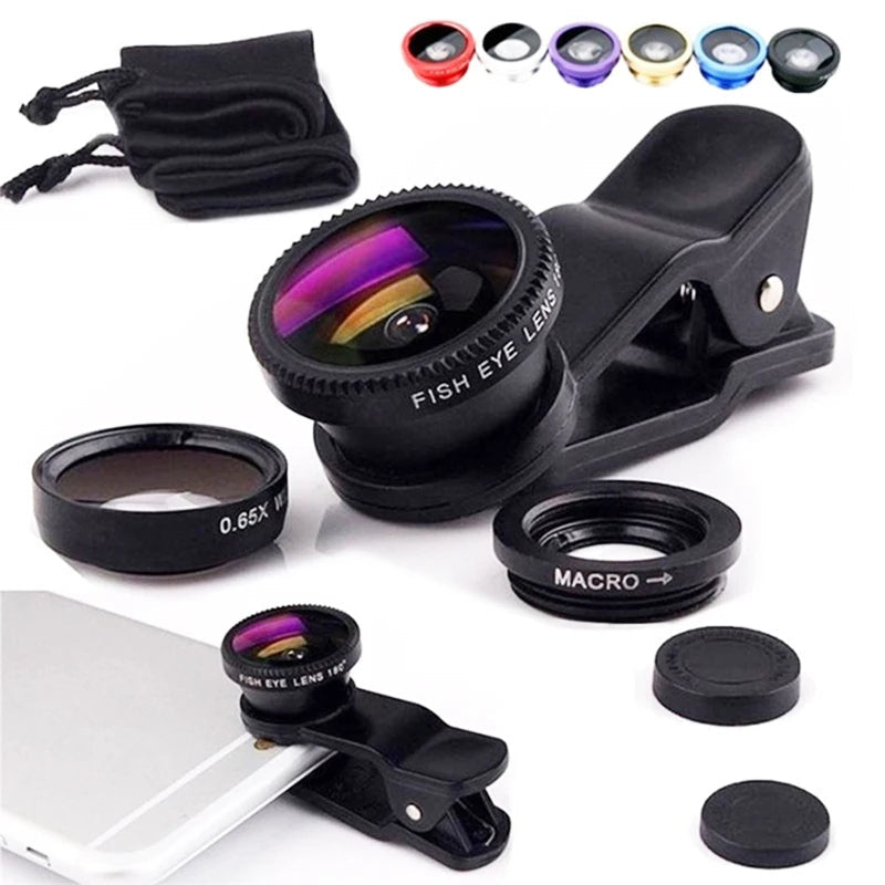 3in1 Fisheye Wide Angle Micro Camera Lens for iPhone Xiaomi Redmi 3IN1 Zoom Fish Eye Len on Smartphone Lenses with Phone Clip Hypemart