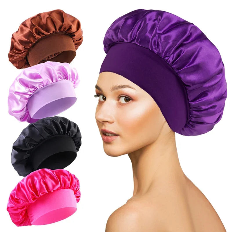 1pcs Soft Silk Satin Lined Bonnet Large Satin Hair Bonnet Household Sleep Shower Cap Hair Wrap Cover for Long Hair Salon Tool Hypemart