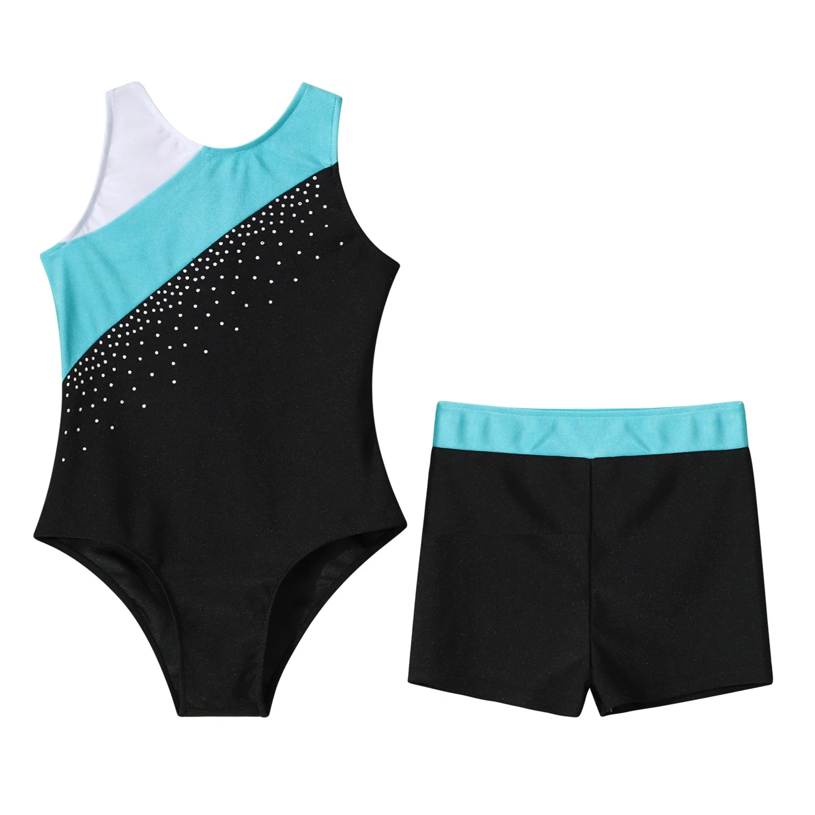 Kids Girls Gymnastics Jumpsuit Sleeveless Skating Leotards with Shorts Dance Clothes Set Teens Exercise Ballet Tutu Bodysuit Hypemart