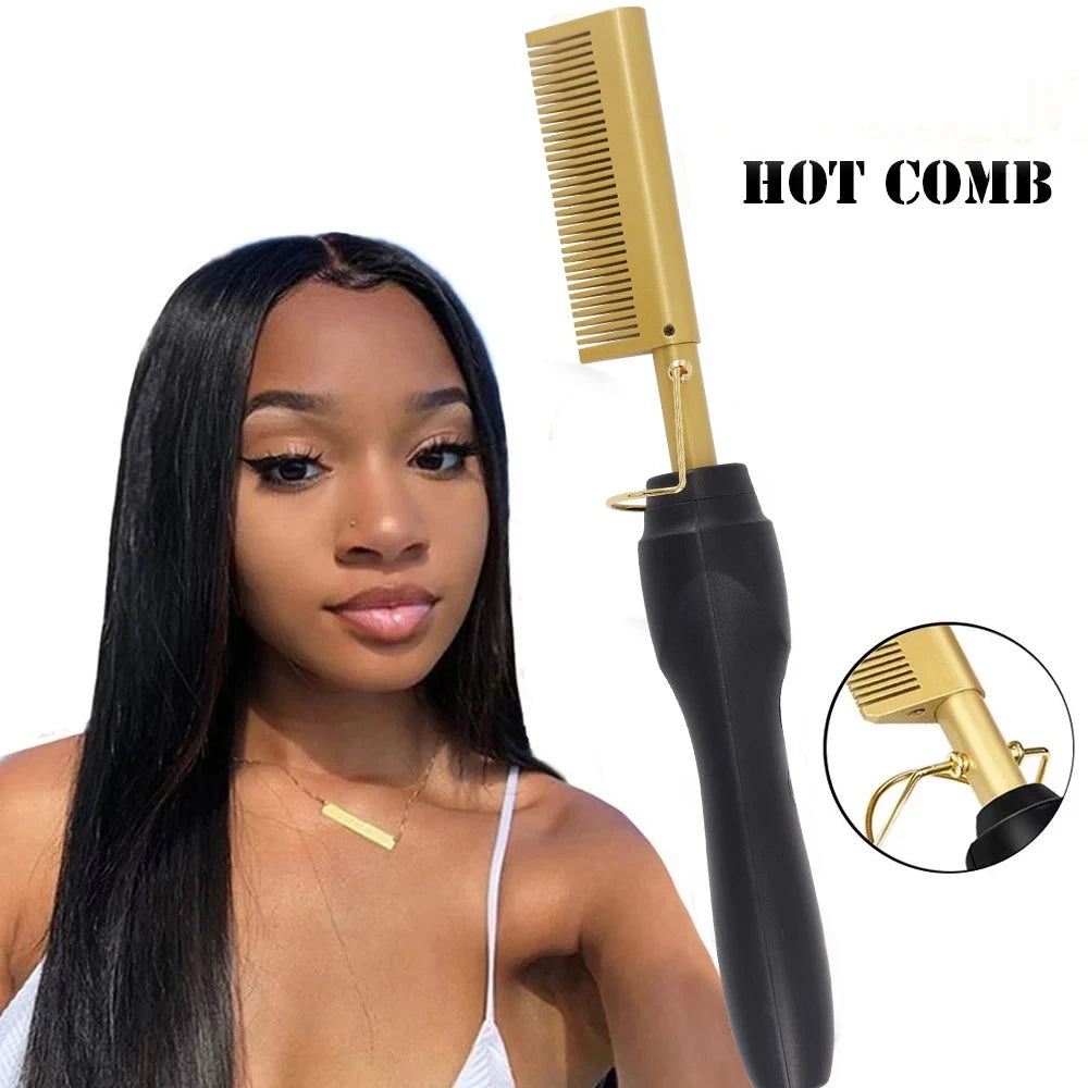 2 in 1  Electric Hot Heating Comb Hair Straightener Curler Wet Dry Hair Iron Straightening Brush Hair Styling Tool Hypemart