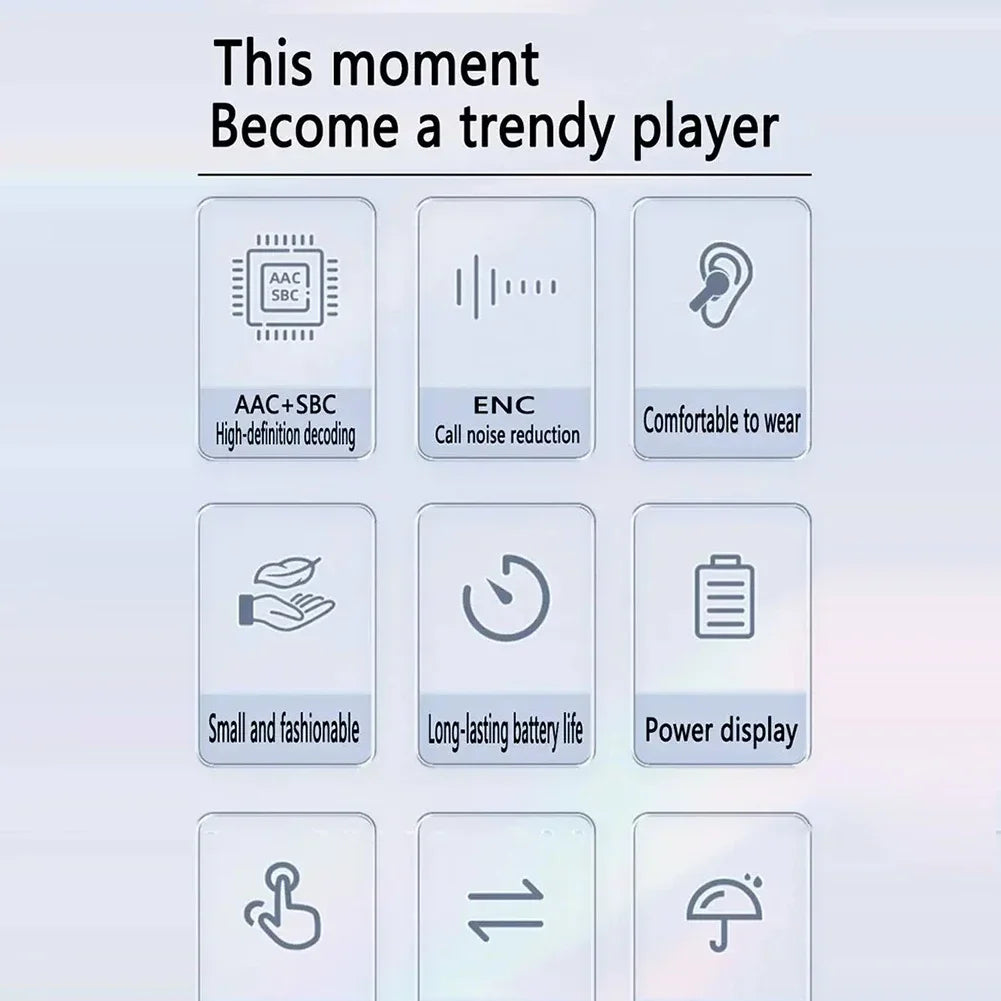 Bluetooth-Compatible Noise Canceling Translucent Earphones with Digital Display Charging Case Small Ear Buds for Sports Working Hypemart