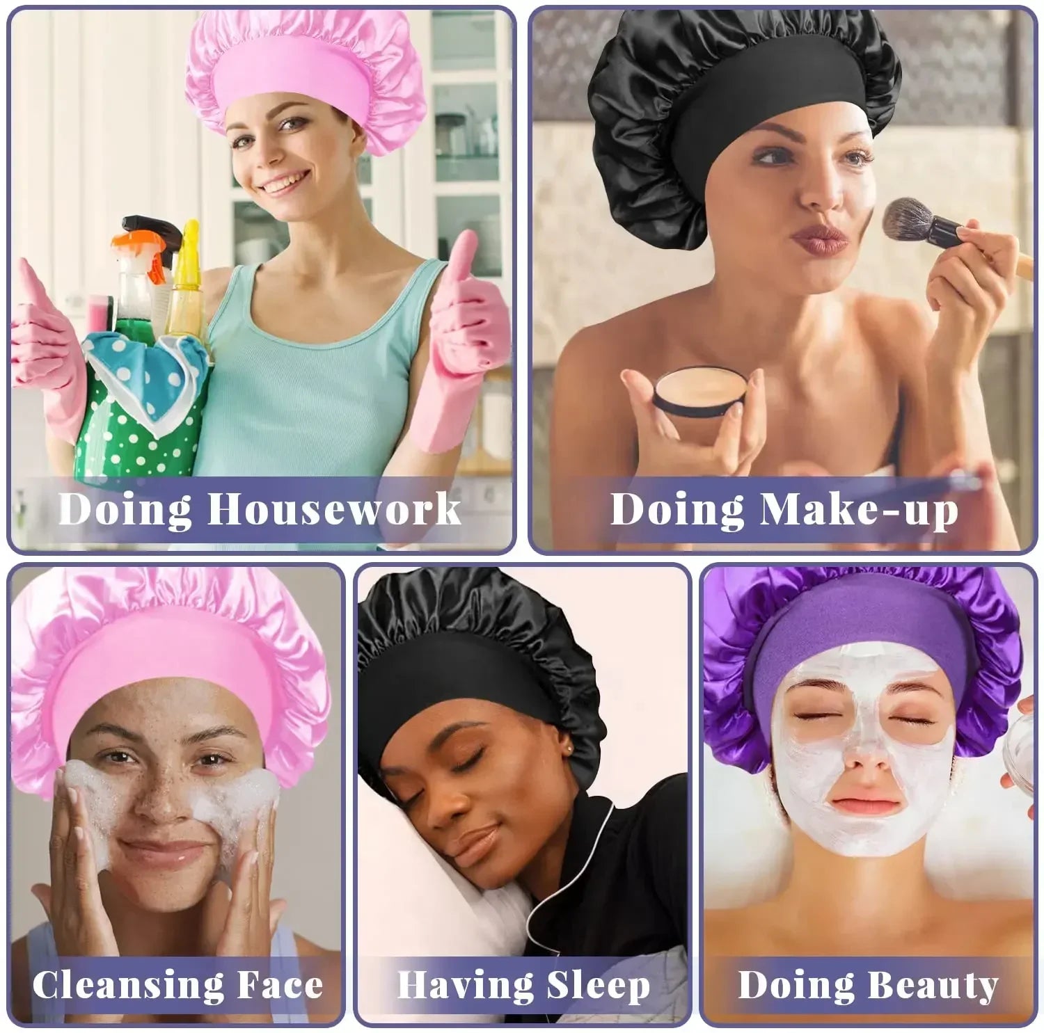 1pcs Soft Silk Satin Lined Bonnet Large Satin Hair Bonnet Household Sleep Shower Cap Hair Wrap Cover for Long Hair Salon Tool Hypemart