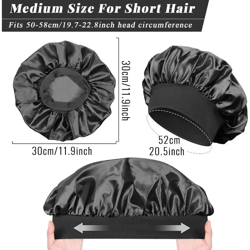 1pcs Soft Silk Satin Lined Bonnet Large Satin Hair Bonnet Household Sleep Shower Cap Hair Wrap Cover for Long Hair Salon Tool Hypemart