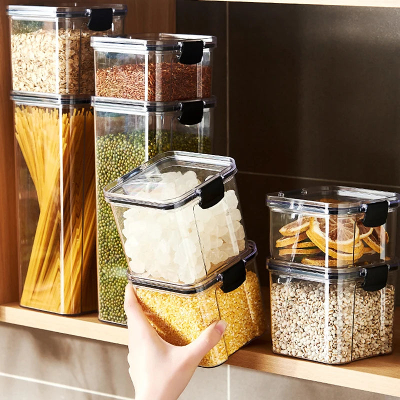 Sealed Jars Kitchen Grain Storage Organizer Large Tank Plastic Moisture-proof Storage Box Household Seasoning Jars Set Hypemart