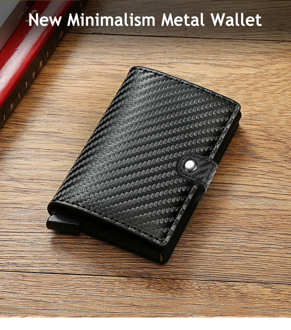 Carbon Fiber Credit Card Holder Wallet Men Rfid Smart Metal Thin Slim Pop Up Minimalist Wallet Small Black Purse Metal Vallet Hypemart