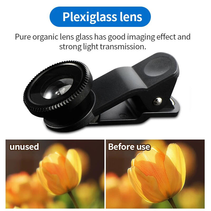 3in1 Fisheye Wide Angle Micro Camera Lens for iPhone Xiaomi Redmi 3IN1 Zoom Fish Eye Len on Smartphone Lenses with Phone Clip Hypemart