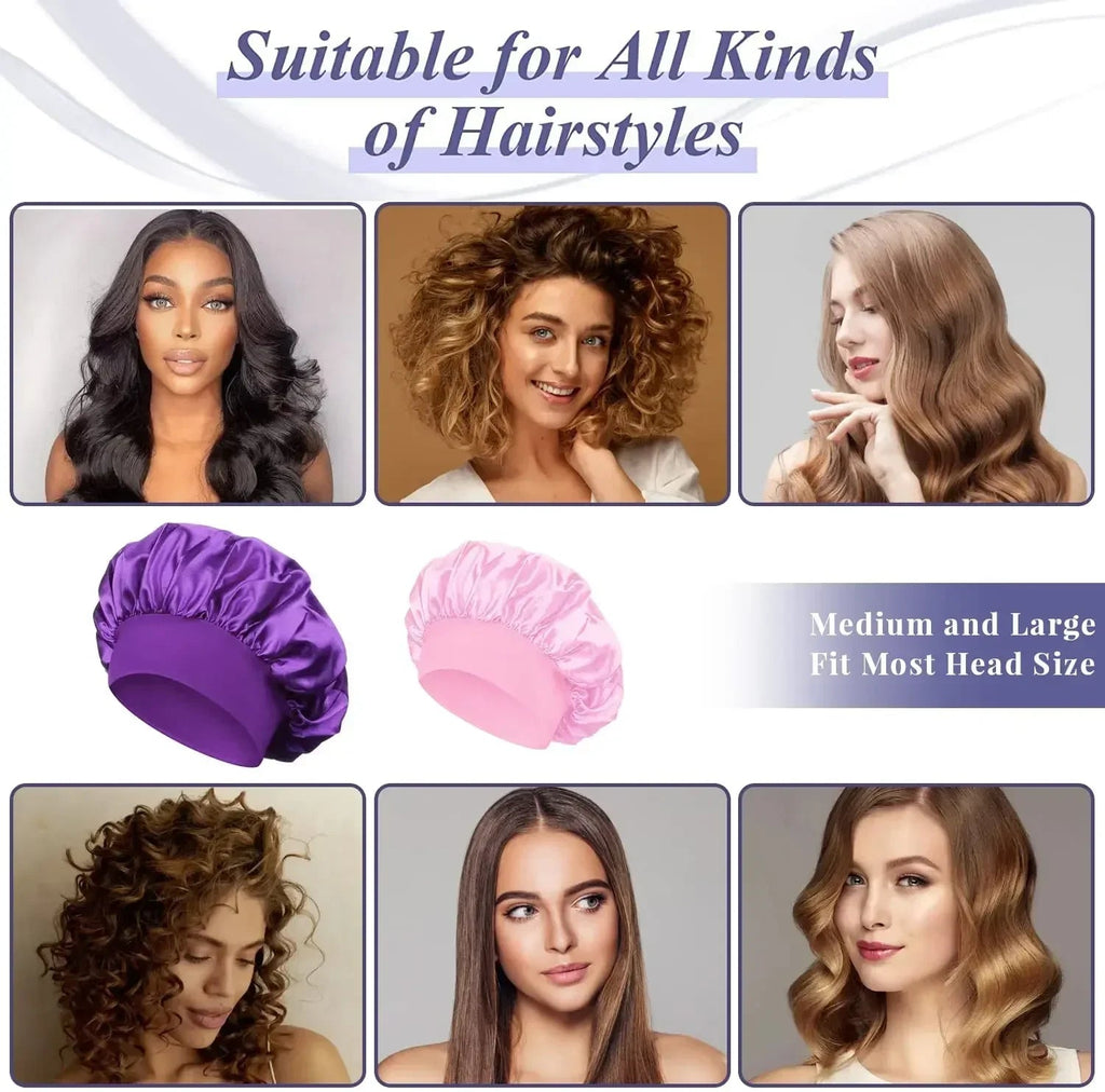 1pcs Soft Silk Satin Lined Bonnet Large Satin Hair Bonnet Household Sleep Shower Cap Hair Wrap Cover for Long Hair Salon Tool Hypemart