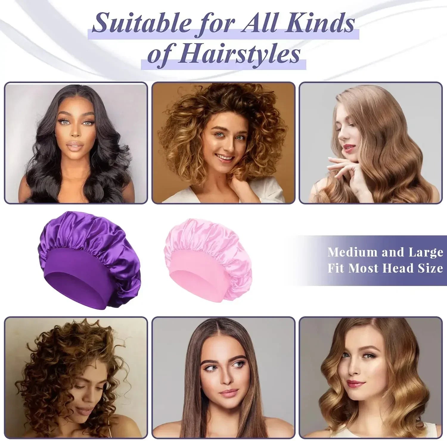 1pcs Soft Silk Satin Lined Bonnet Large Satin Hair Bonnet Household Sleep Shower Cap Hair Wrap Cover for Long Hair Salon Tool Hypemart