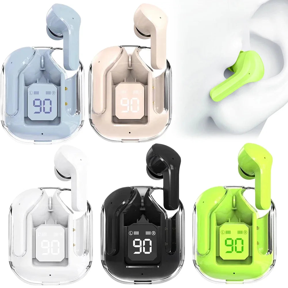 Bluetooth-Compatible Noise Canceling Translucent Earphones with Digital Display Charging Case Small Ear Buds for Sports Working Hypemart