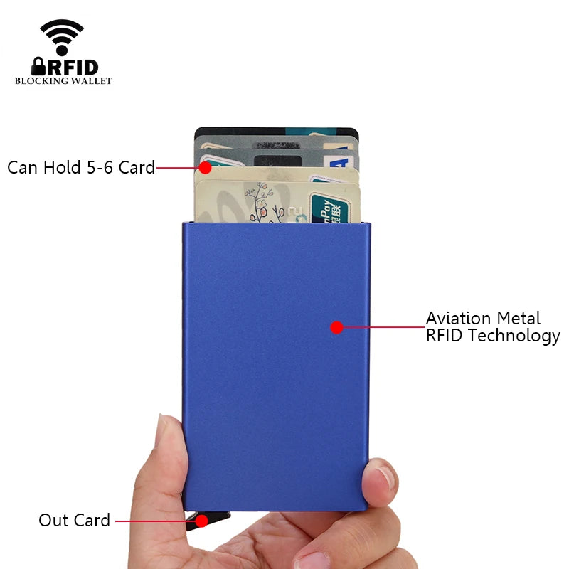 Rfid Smart Wallet Card Holder Metal Thin Slim Men Women Wallets Pop Up Minimalist Wallet Small Black Purse Vallet Walets for Men Hypemart