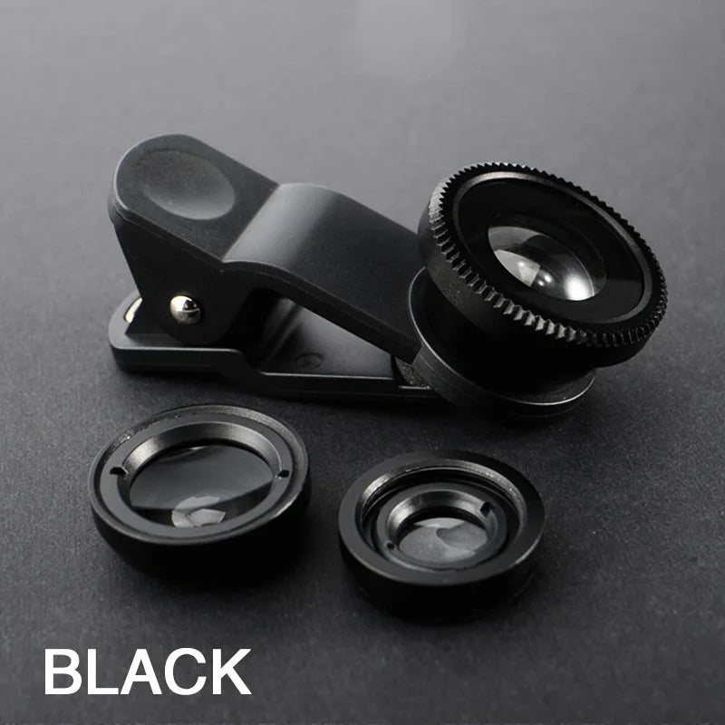 3in1 Fisheye Wide Angle Micro Camera Lens for iPhone Xiaomi Redmi 3IN1 Zoom Fish Eye Len on Smartphone Lenses with Phone Clip Hypemart