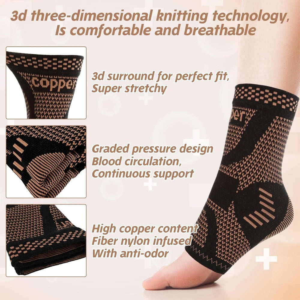 1PCS Copper Ankle Brace Support for Men & Women,Ankle Compression Sleeve Socks for Plantar Fasciitis,Sprained,Pain Relief,Sports Hypemart