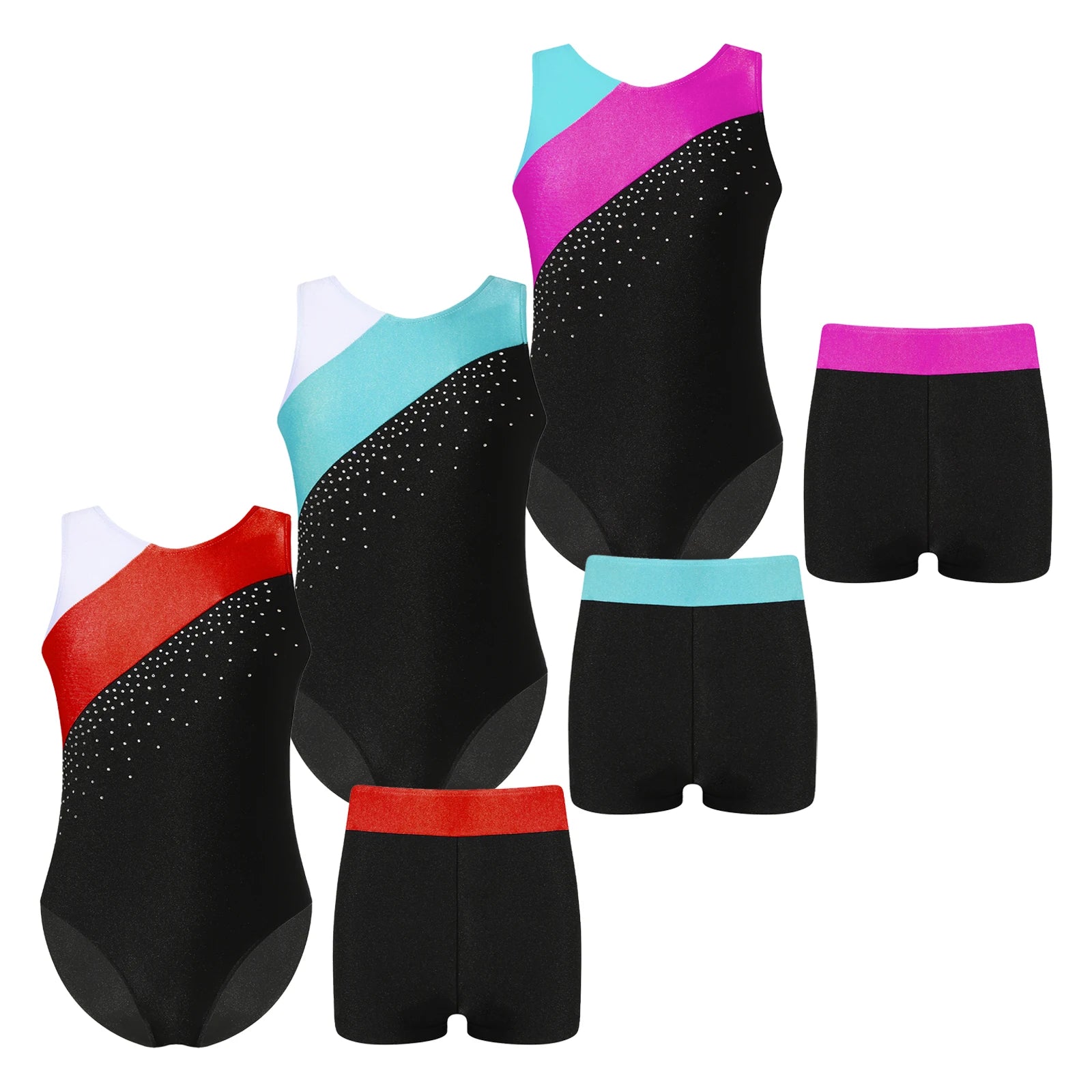 Kids Girls Gymnastics Jumpsuit Sleeveless Skating Leotards with Shorts Dance Clothes Set Teens Exercise Ballet Tutu Bodysuit Hypemart