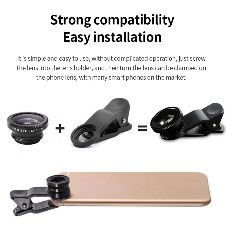 3in1 Fisheye Wide Angle Micro Camera Lens for iPhone Xiaomi Redmi 3IN1 Zoom Fish Eye Len on Smartphone Lenses with Phone Clip Hypemart