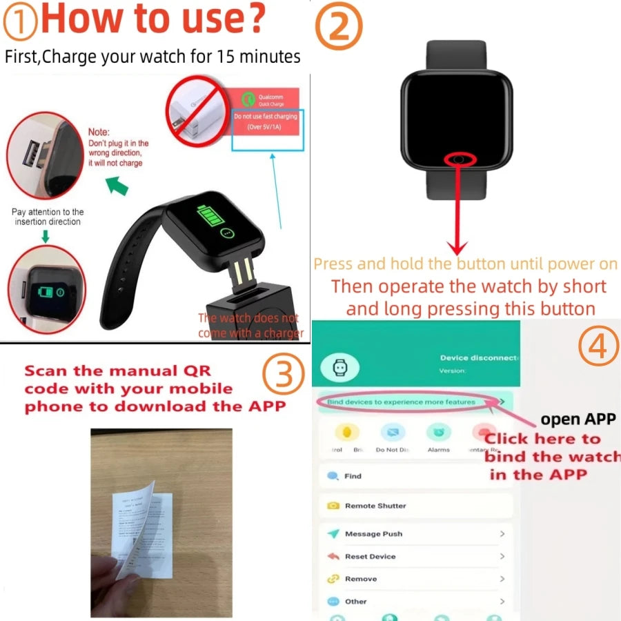 Smartwatch Men Women Wristwatches Smart Watch Message Fitness Monitor Bracelet Birthday Gift Electronic Clock For Android IOS Hypemart