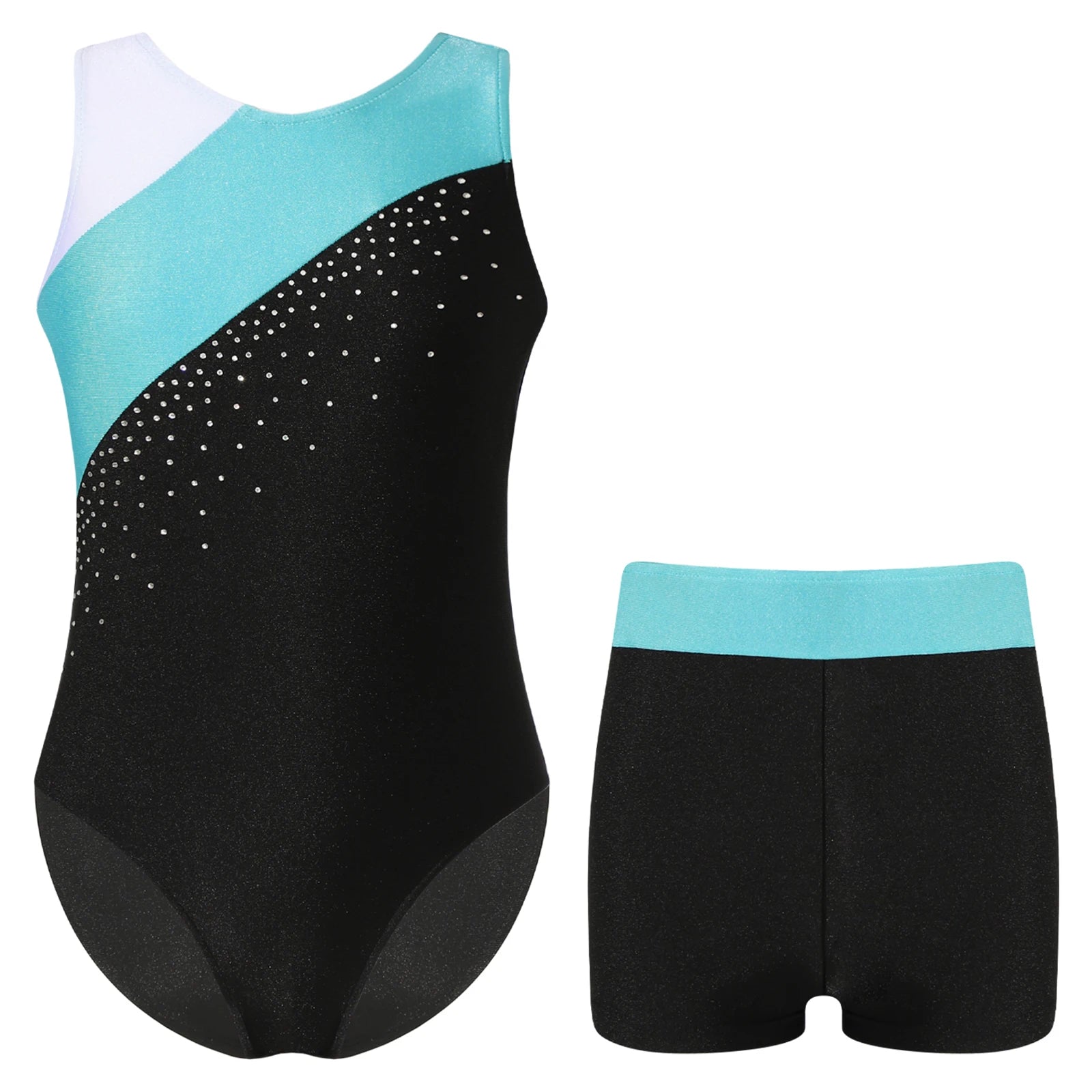 Kids Girls Gymnastics Jumpsuit Sleeveless Skating Leotards with Shorts Dance Clothes Set Teens Exercise Ballet Tutu Bodysuit Hypemart