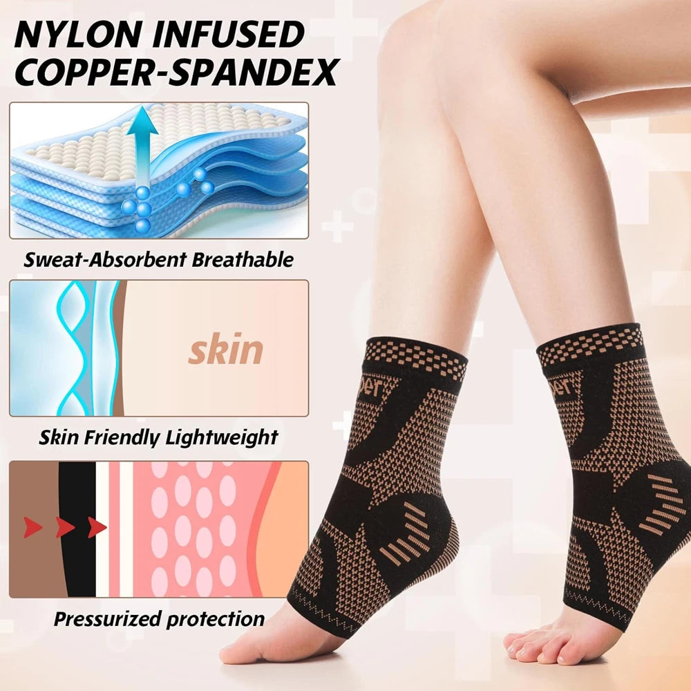 1PCS Copper Ankle Brace Support for Men & Women,Ankle Compression Sleeve Socks for Plantar Fasciitis,Sprained,Pain Relief,Sports Hypemart